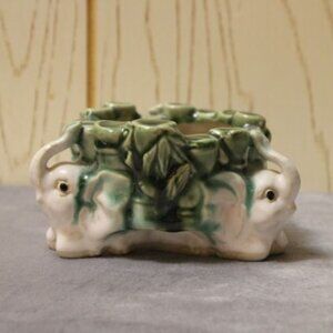 Elephant Ceramic Glazed Vintage Planter - Green & White